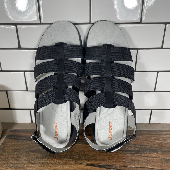 JSport Cara Womens Size 9 Shoes Black Open Toe Lightweight Strappy Wedge Sandals - Picture 6 of 13